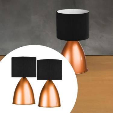 Imagem de Kit 2 Abajur de Mesa Clássico Bojudo Cor Cobre Com Cúpula Algodão Para