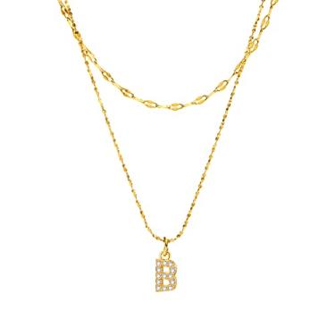 Imagem de Rockyu Colar feminino com pingente de letra B, corrente banhada a ouro, joias delicadas, zircão, inicial, gargantilha, design minimalista, presente de aniversário para ela
