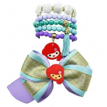 Imagem de Kit Pulseira Laço Infantil Luxo Princesas Presente Crianças (Lilas)