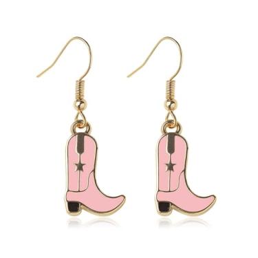 Imagem de Brincos femininos Western Cowgirl com pingente de gota branco rosa acrílico cowboy joias presentes de amizade para mulheres presentes de Natal, Medium, Latão, Sem pedra preciosa