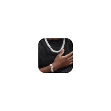 Imagem de DIDISEE 2 peças de corrente de elos cubanos dourados e prateados para homens ou mulheres, corrente de diamante, corrente gelada, Miami, cubana, pulseira masculina, hip hop, para homens e mulheres, 8"