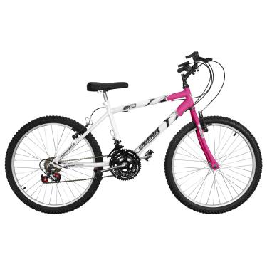 Imagem de Bicicleta de Passeio Ultra Bikes Esporte Bicolor Aro 24 Reforçada Freio V-Brake – 18 Marchas Branco/Rosa Feminina
