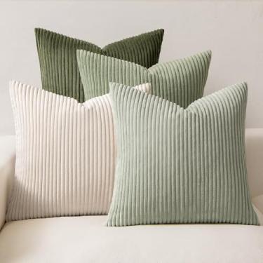 Imagem de MIULEE Conjunto de 4 capas de almofada decorativas de Natal de verão verde claro gradiente natural terroso moderno clássico macio veludo cotelê macio para sofá cama sala de estar decoração de casa 61