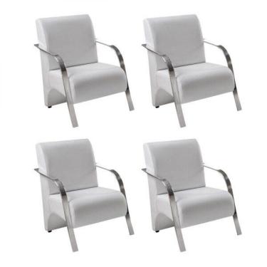 Imagem de Kit 4 Poltronas 1 Lugar Braço Aluminio Sintético Branco