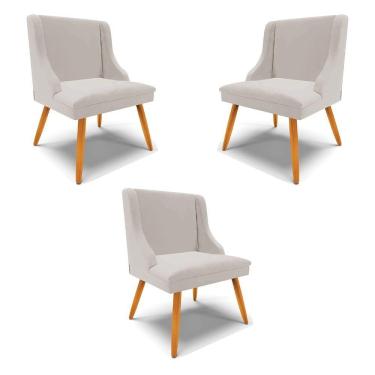 Imagem de Kit 3 Cadeiras Decorativas Sala De Jantar Pés Palito De Madeira Firenze Veludo Cinza/natural G19