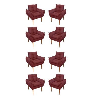 Imagem de Kit 08 Poltronas Opala Decorativas Sala De Estar Suede Cor:marsala