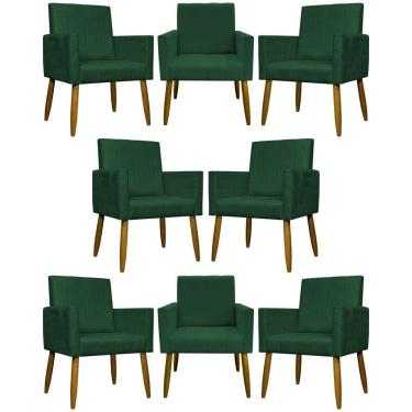 Imagem de Kit 8 Poltronas Decorativas Mari Pé Palito Castanho - Verde Suede