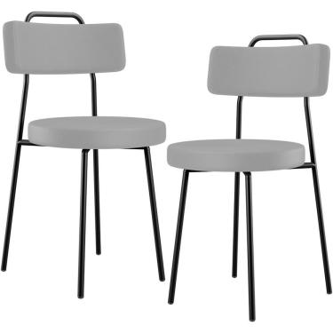 Imagem de Kit 02 Cadeiras Decorativas Estofada Para Sala De Jantar Barcelona L02 Facto Cinza