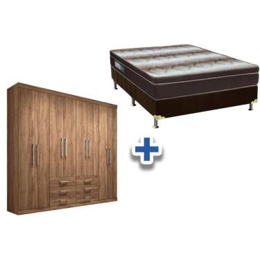 Imagem de Cama Box Casal + Colchão Light Ortobom + Guarda Roupa Master 8.6 Atacama