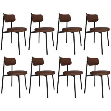 Imagem de Cadeira De Jantar Estofada Kit 8 Nyka M25 Sintético Marrom - Mpozenato