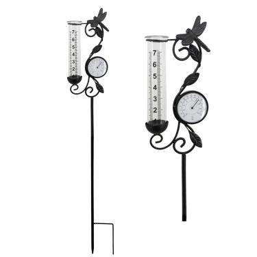 Imagem de Voumsil Medidor de chuva ao ar livre, medidor de chuva borboleta cobre com termômetro para medir a precipitação, decoração de jardim (libélula preta)
