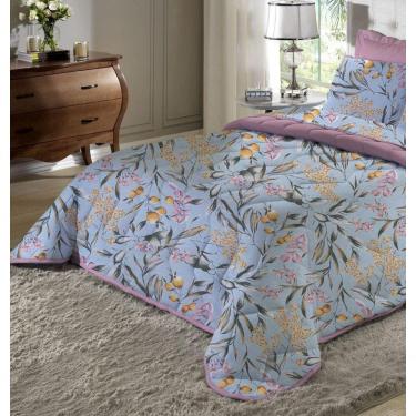 Imagem de Kit Cobre Leito Solteiro 2 Pçs Em Malha Floral Azul