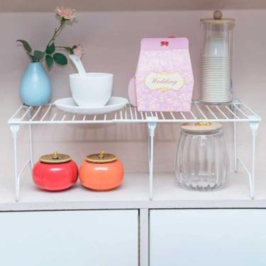 Imagem de bvkotent Conjunto de 1/2 peças de prateleira organizadora de armário, prateleira de balcão de cozinha, prateleira de despensa dobrável, prato, prato, organizador de armazenamento de metal à prova de