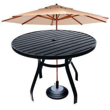 Imagem de Mesa Aluminio Redonda 1,20m Sevilha área Piscina Jardim Cozinha + Guarda Sol Preto