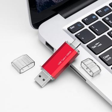 Imagem de Flash Drive USB 3.0 tipo C + USB A portátil tipo C de 128 GB Flash Drive USB-C 2 em 1, caixa de metal para smartphone/tablet/computador/Mac (vermelho)