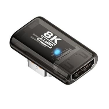 Imagem de NFHK Extensor adaptador de extensão UHD HDMI macho para HDMI 2.1 fêmea UHD de 90 graus ângulo reto transparente com LED inteligente 8K 60hz HDTV