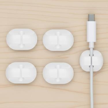 Imagem de Pacote com 4 organizadores de cabos pretos – Suporte de clipes de cabos adesivos para mesa, parede, carro – clipes de gerenciamento de fios para carregador de iPhone, USB, cabos de computador
