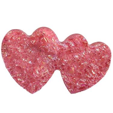 Imagem de Rockcloud Quartzo cristal revestido de titânio em forma de coração duplo, estatueta de geodo drusa natural para decoração de casamento, escritório em casa, vermelho