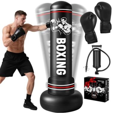 Imagem de Saco de pancadas para adultos com suporte, saco de boxe pesado de 199 cm com luvas e bomba para homens, mulheres, adolescentes, meninos, meninas, kickboxing, iniciantes, treinamento em casa, MMA Muay
