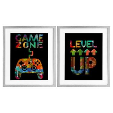 Imagem de Stupell Industries Colaged Retro Gamer Phrases 2 peças impressão moldura preta conjunto sob vidro, design por Marcus Prime, 21 x 17