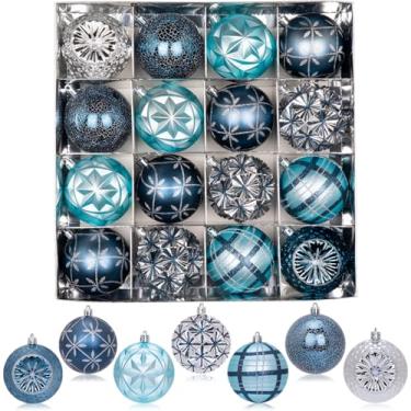 Imagem de Conjunto de enfeites de bola de Natal prata azul de 8 cm, lâmpadas grandes penduradas à mão pintadas à mão de luxo de 16 quilates, a granel para decoração de Natal