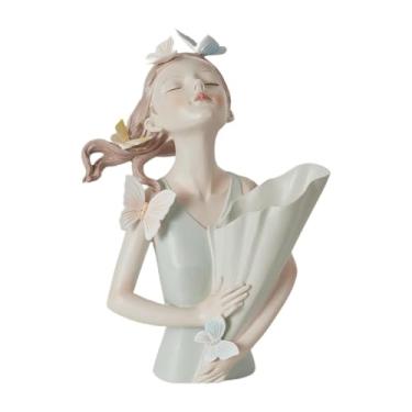 Imagem de predolo Escultura de estátua de, vaso de flores florais, suporte de haste de flor seca, vaso de estátua feminina chique para mesa de casa, Luz Verde