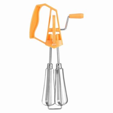 Imagem de Batedor de ovos rotativo, batedor de ovos, ferramenta de cozinha de aço inoxidável para cozinhar e assar (laranja)
