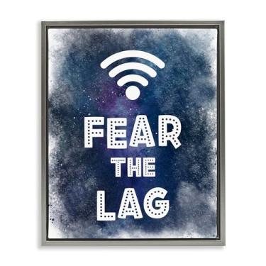 Imagem de Stupell Industries Arte de parede Fear The Lag Gamer Splash Gold com moldura flutuante em tela, design de Marcus Prime, 53 x 43 cm