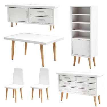 Imagem de Conjunto de móveis de casa de bonecas em miniatura, bétula de madeira de 6 peças