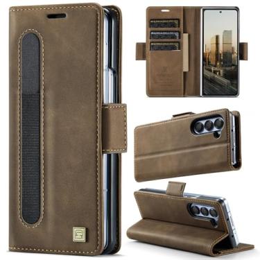 Imagem de XKchatpt Capa carteira para Samsung Galaxy Z Fold 5, capa de couro PU com suporte para caneta, capa de telefone com [bloqueio RFID] [3 porta-cartões] Capa protetora à prova de choque para Samsung