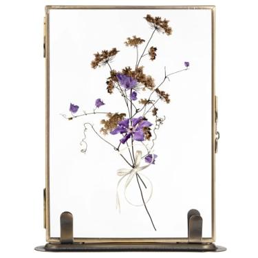 Imagem de LUMINFLY Moldura flutuante de vidro vintage, exibição de mesa para flores secas, moldura de flor prensada de vidro duplo exclusiva com suporte de metal, moldura de prateleira para escritório e casa