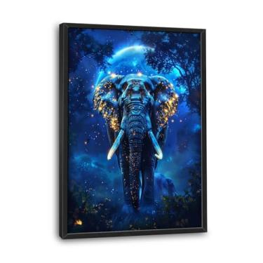 Imagem de Flintis Elefante grande emoldurado arte de parede elefante lua imagens decoração de parede abstrato animal tela impressão obras de arte decoração emoldurada para sala de estar banheiro quarto mestre