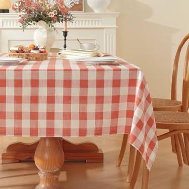 Imagem de gillhov Toalha de mesa quadriculada retangular guingão toalha de mesa lavável de algodão linho outono ação de graças Buffalo xadrez capa de mesa para piquenique cozinha sala de jantar, laranja e
