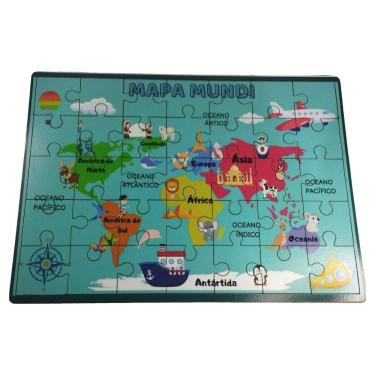 Imagem de Quebra-cabeça Mundi Educativo Infantil Mundo Madeira Montessori Com 35 Peças.