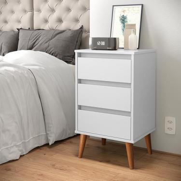 Imagem de Mesa De Cabeceira Wood - Mdp 3 Gavetas Pés Madeira Maciça Branco - Ej Móveis