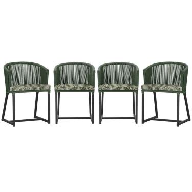 Imagem de 4 Cadeiras De Jantar Noronha Preta Corda Náutica E5 Trama Verde