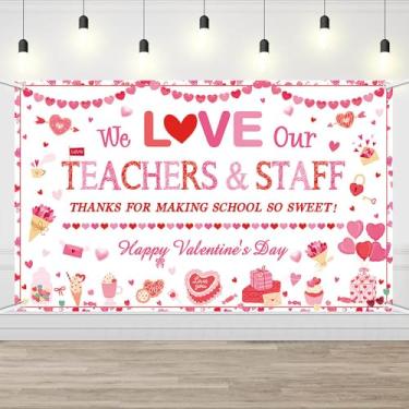 Imagem de AIBIIN We Love Our Teachers and Staff Pano de fundo Feliz Dia dos Namorados Banner Rosa Escola Sala de Aula Professores Decorações de Festa do Dia dos Namorados 179 x 110 cm