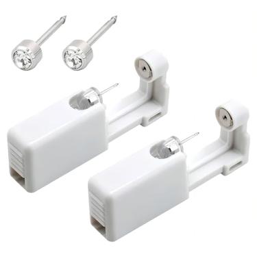 Imagem de Kit de piercing de nariz branco, kit de piercing de orelha, 1 pacote de pistola de piercing de nariz com brincos prateados e 1 pacote de piercing de orelha com brincos dourados, kit de piercing de