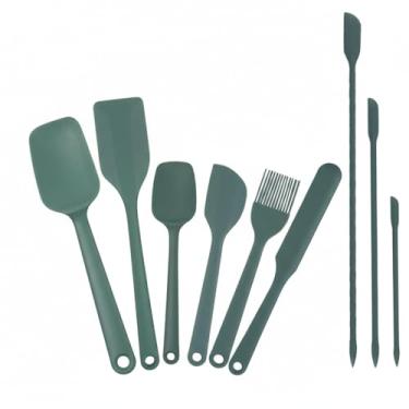 Imagem de Conjunto de 9 espátulas de silicone, espátulas pequenas flexíveis para assar, misturar, cozinhar, fritar, usar na cozinha. Espátulas de pote para raspar, livre de BPA, seguro para panelas (verde
