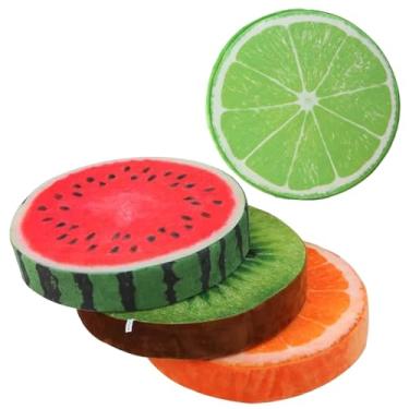 Imagem de Almofadas de Frutas Criativas 4 Peças, Almofadas de Chão Pequenas Frutas Temáticas de Pelúcia, Design Laranja Limão Kiwi Melancia, Salas de Jogos Ideal