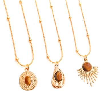 Imagem de Jemjosh Colar de liga dourada de inspiração vintage, colar com pingente de pedra olho de gato, elegância e acessório de joias místicas para mulheres, Zinco, Olhos de gato