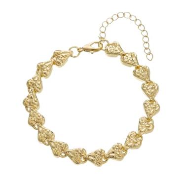 Imagem de yipima Pulseira de corrente de coração banhada a ouro branco 14K para mulheres adolescentes 8 mm Nugget Heart Link Bracelet, One Size, Cobre, Sem Pedra Preciosa