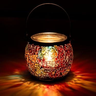 Imagem de Rancco Suporte de vela de mosaico para luz de chá, castiçais votivos com alça para mesa de Ação de Graças, decoração de festa de Natal, também usado como vaso, suporte de caneta, tigela de plantas em