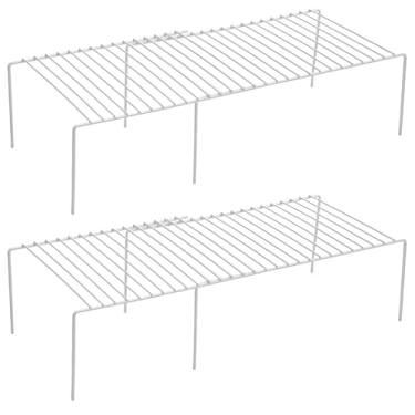Imagem de LIQWEI Conjunto de 2 organizadores de prateleira expansíveis para armário de cozinha, prateleiras de armazenamento de despensa de arame de metal ajustáveis, à prova de ferrugem, prateleira de