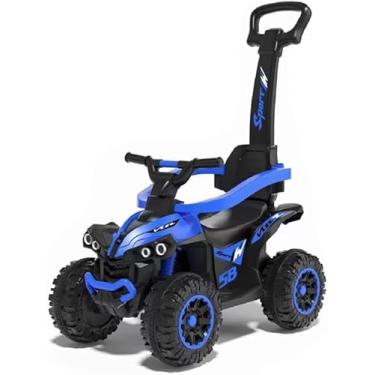 Imagem de Spider Quadriciclo Infantil 2 em 1, Carrinho de Passeio com Haste Empurradora, Farol LED e Música, Azul e Preto, para Crianças de 1-3 Anos, Capacidade 25kg
