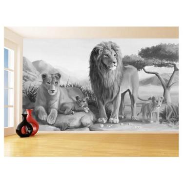 Imagem de Papel De Parede Animais Leão Família Filhotes 3,5M Anm543 - Você Decor