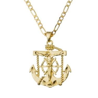 Imagem de SAELACY Colar com pingente de cruz e crucifixo de Jesus banhado a ouro branco 14K para mulheres e homens, pingente de santo padroeiro, joia religiosa, middle, Aço inoxidável, Sem Pedra Preciosa