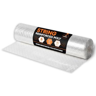 Imagem de Xpose Safety Folha de poliéster reforçada com corda transparente de 6 mm – Rolo não retardante de fogo de 5,8 cm x 2,5 m – Resistente a UV, à prova d'água – Perfeito para construção, pintura, limpeza