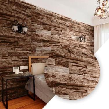 Imagem de Papel de Parede Adesivo em PVC, Estampa Pedra Esculpida Marrom, Decorativo para Paredes Internas, 5 Metros