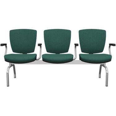 Imagem de Cadeira Longarina 3 Lugares Aeroporto Recepção Cromado Baixa Flexi P03 Poliéster Verde - Lyam
